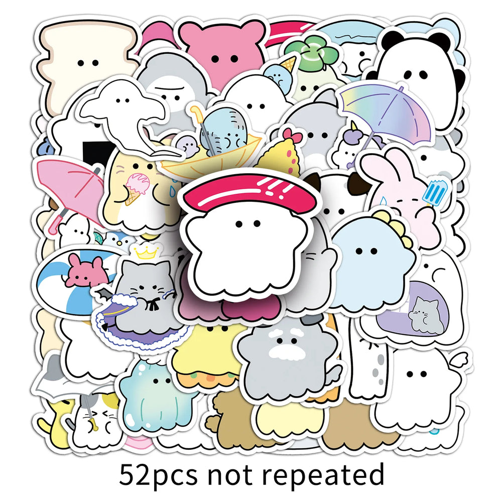 10/30/52PCS Kawaii Obakenu Stickers Cute Ghost Cartoon Sticker DIY Scrapbook Luggage Laptop Guitar Car Bike Skateboard Kids Toys (ONLINE ORDER ONLY)