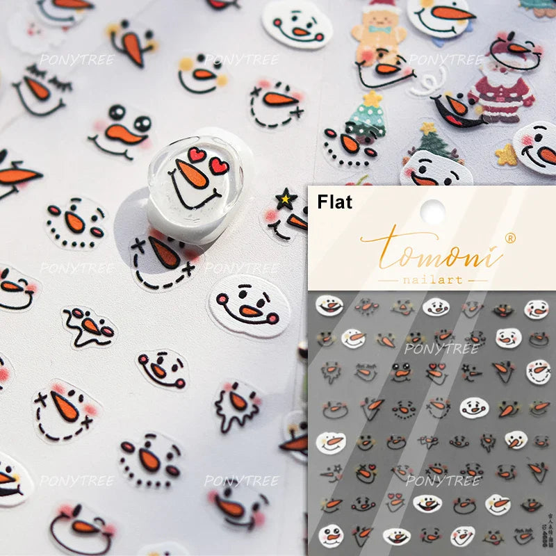 Cat Kitten Star Tree Bell Angel Bowknot Snowman Envelope Pinecone Bone Adhesive Nail Art Stickers Cup Rhinestone Manicure Decals (ONLINE ORDER ONLY)