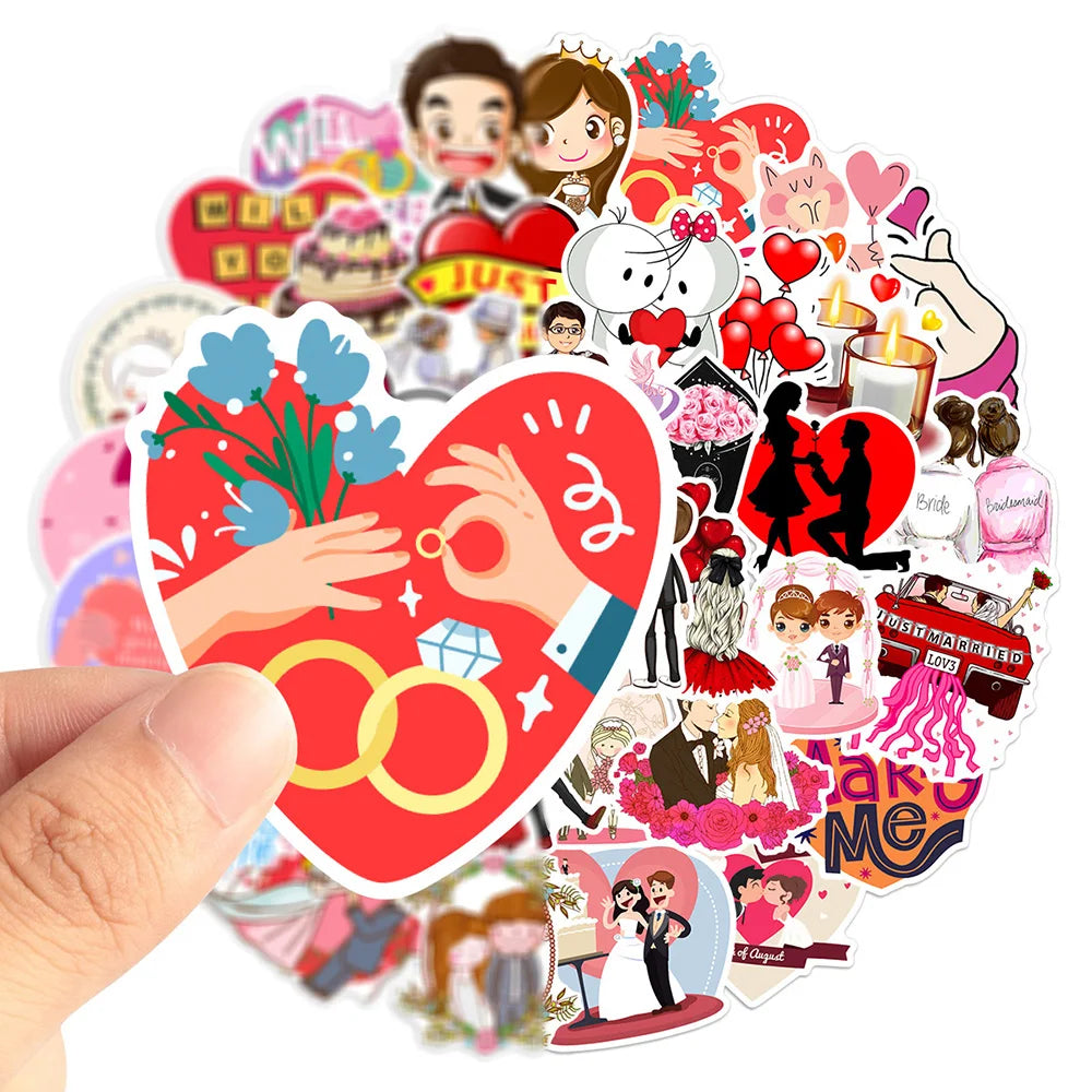 10/30/50PCS Valentine Wedding Love Stickers Cartoon Cute Decals Toys Gift DIY Decoration Laptop Scrapbook Phone Guitar Sticker (ONLINE ORDER ONLY)