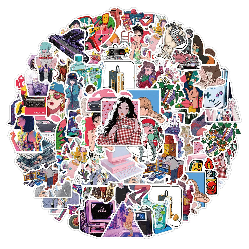 Anime City Pop Girl Stickers 10/30/53PCS Laptop Luggage Skateboard Decals Fun Gift (Online Order Only)