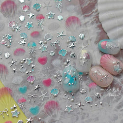 Halo Dyeing Ocean Shell Conch Starfish Pearl Love Heart Bowknot Jellyfish Adhesive Nail Art Stickers Manicure Decals Wholesale (ONLINE ORDER ONLY)