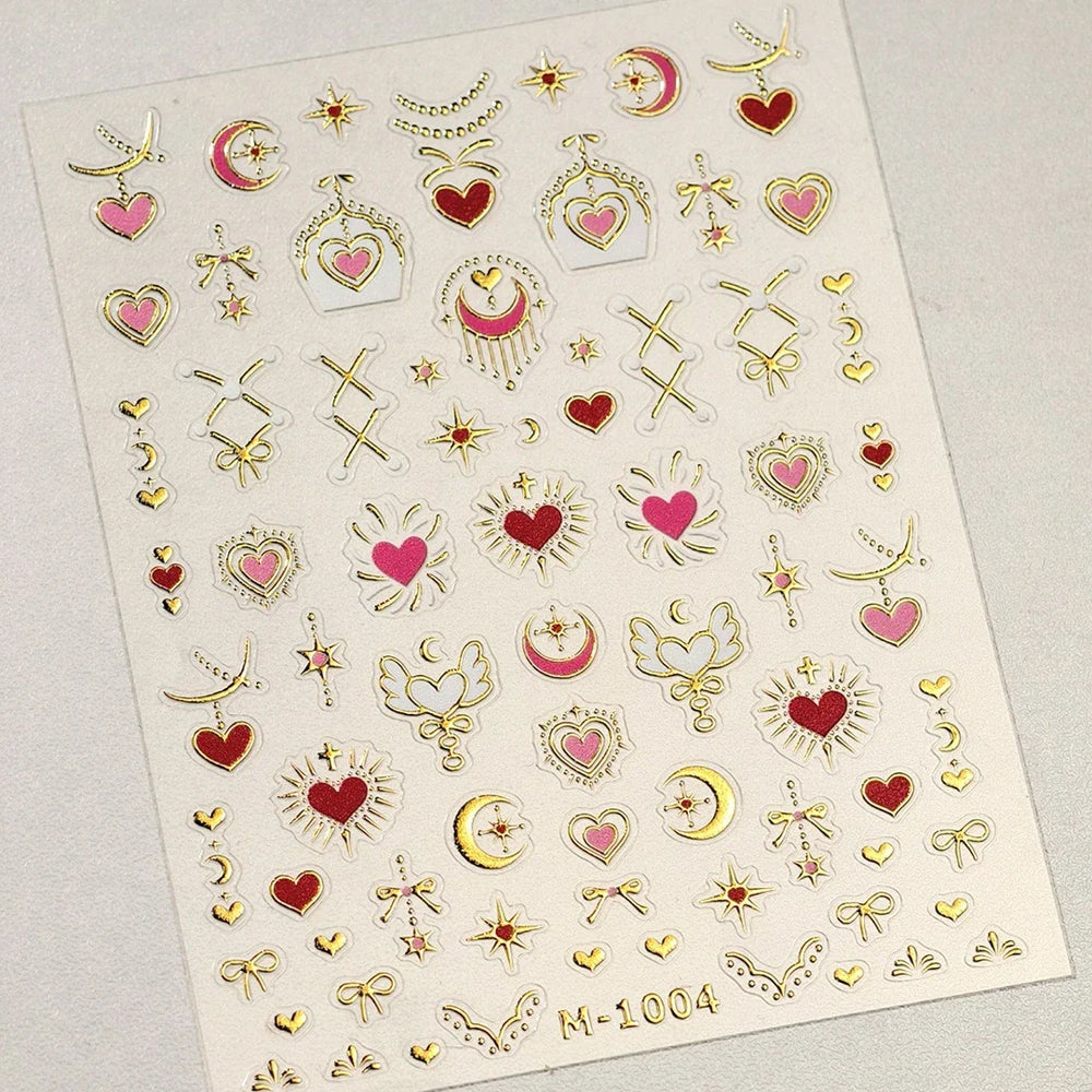 Red Sexy Love Heart Flower Hot Stamping Wing Star Moon Bowknot Sun Punk Adhesive Nail Art Decorations Stickers Manicure Decals (ONLINE ORDER ONLY)