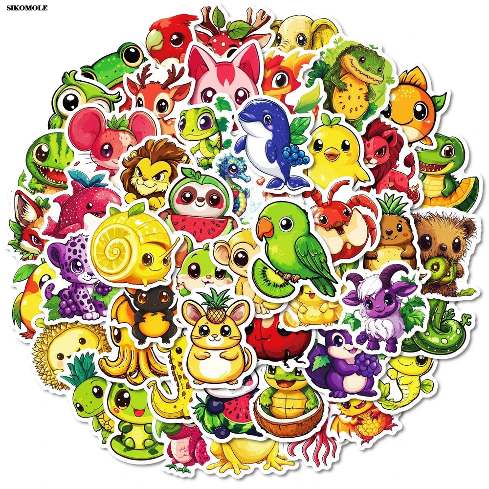 Cute Fruit Animal Stickers Pack - DIY Motorcycle Laptop Skateboard Decor (Online Order Only)