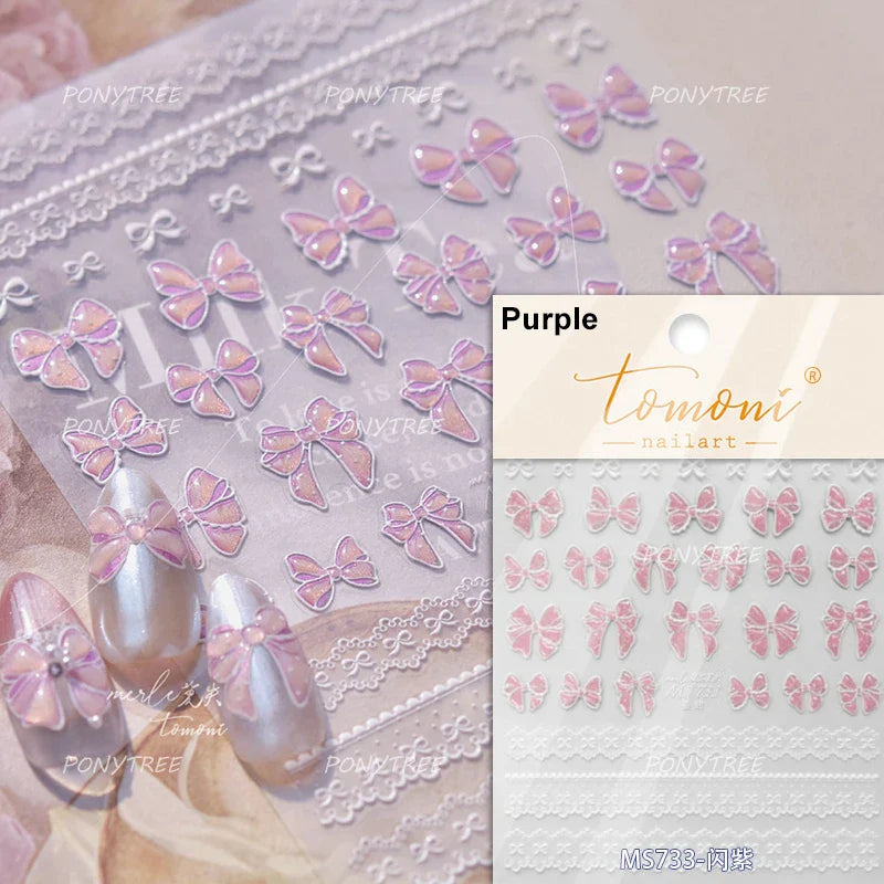 French Romantic Lace Flower Fabric Art Pearl Pendant Portrait Bowknot Textile Printing Delicate Nail Art Stickers Manicure Decal (ONLINE ORDER ONLY)