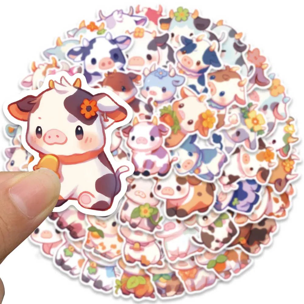 50pcs Waterproof Graffiti Cute Cartoon Cow Animal Sticker For Luggage Laptop Guitar Phone Skateboard Vinyl Decals (ONLINE ORDER ONLY)