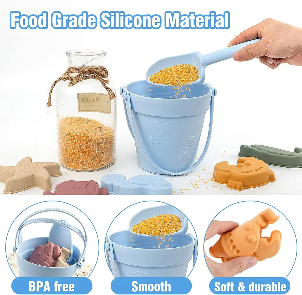 Silicone Beach Toys with Bucket, Shovel and Molds (ONLINE ORDER ONLY)