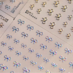 Shiny Pink Silver Gold Bowknot Tie Line Mini Delicate 3D 5D Self Adhesive Nail Art Stickers Embossment Rhinestone Manicure Decal (Online Order Only)