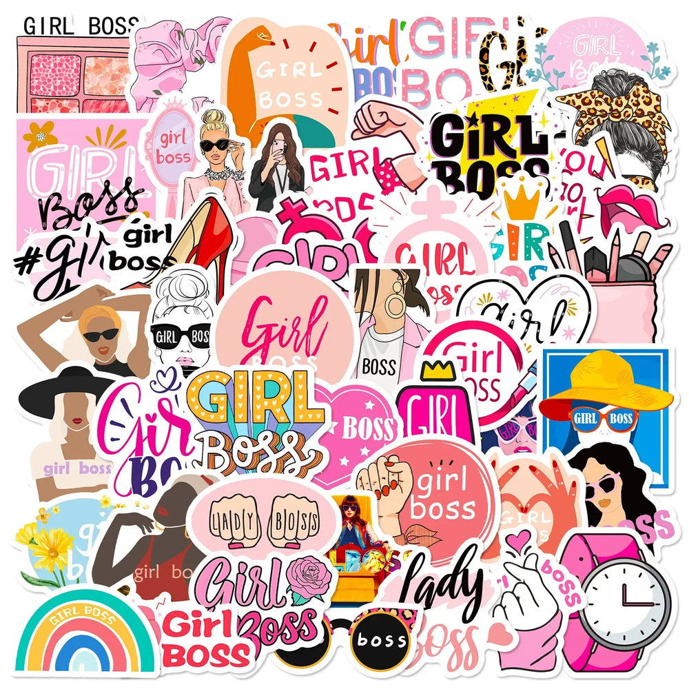 Girl Boss Cartoon Stickers - 10/30/50PCS for Luggage, Laptop, Phone, Guitar, Car, Bike, Skateboard (Online Order Only)