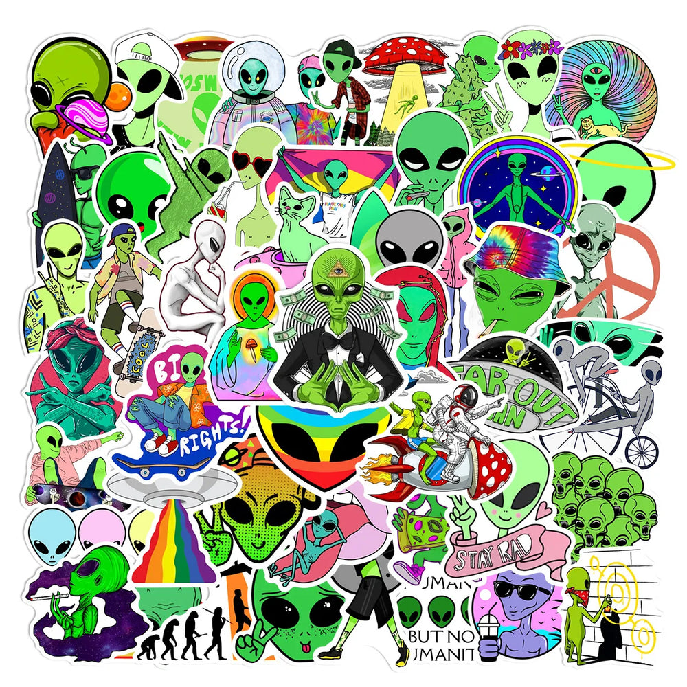 Alien Graffiti Stickers for DIY Scrapbooking, Phone, Laptop, Car, Skateboard, Helmet, Bottle (Online Order Only)
