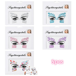 5Pcs Coloful Glitter Face Jewelry Sticker Crystal Eye Body Face Jewels Bady Makeup Tools Temporary Self-Adhesive Nail Rhinestone (ONLINE ORDER ONLY)