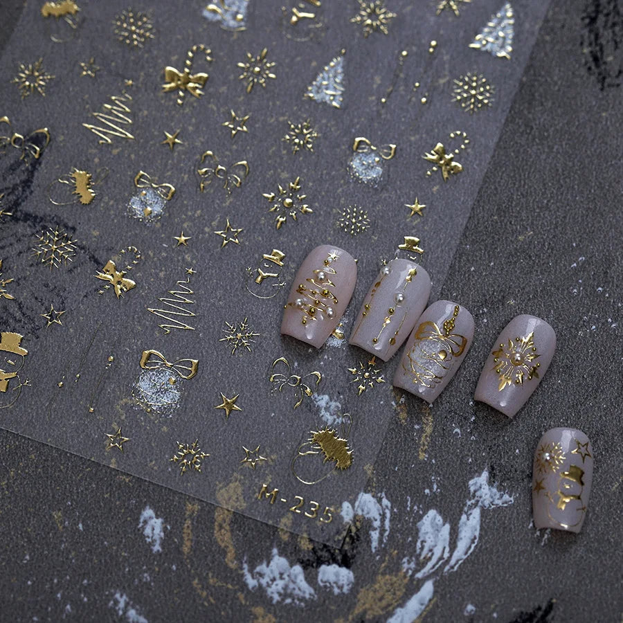 Hot Stamping Christmas Tree Bell Bowknot Cane Snowman Star Adhesive Nail Art Stickers Snowflake Glitter Powder Manicure Decals (ONLINE ORDER ONLY)