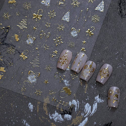 Hot Stamping Christmas Tree Bell Bowknot Cane Snowman Star Adhesive Nail Art Stickers Snowflake Glitter Powder Manicure Decals (ONLINE ORDER ONLY)