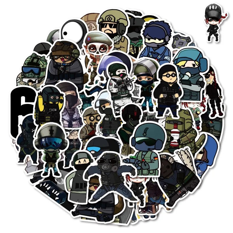 50pcs Rainbow Six Siege Stickers for Luggage, Water Bottles, Phones, Laptops, Cars, Fridge (ONLINE ORDER ONLY)