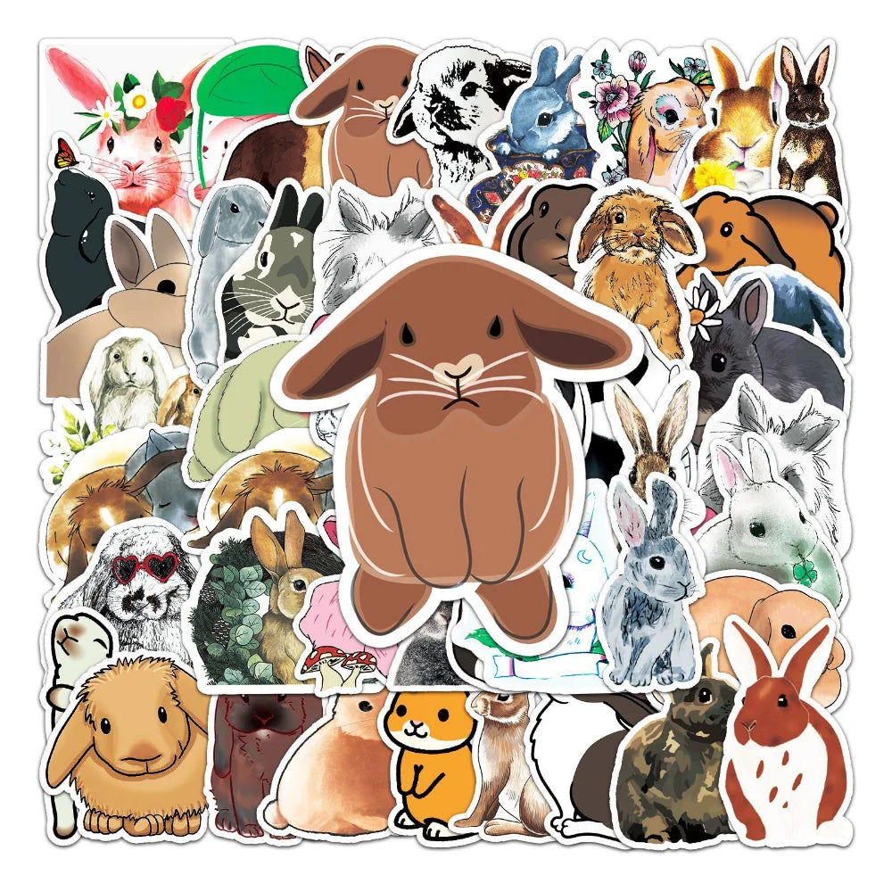 50pcs Aesthetic Children's Sticker Cute Rabbit Cartoon Graffiti Laptop Notebooks Car Credit Card Sticker Motorcycle Helmet (Online Order Only)
