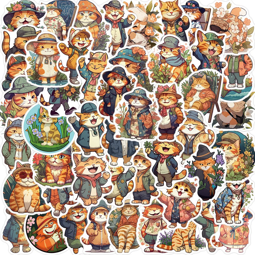 50Pcs Cute Orange Cat Stickers for Helmet, Wall, DIY Decoration (Online Order Only)