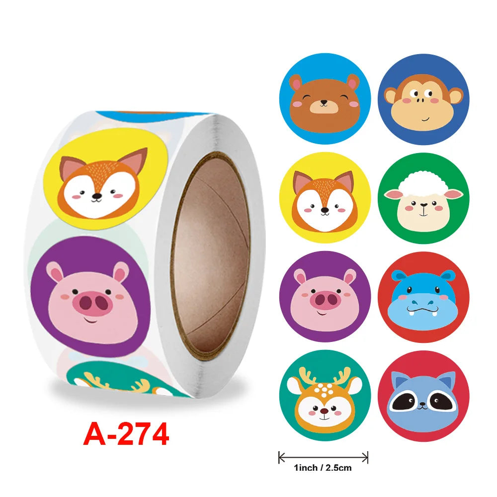 500Pcs Children's Cartoon Animal Stickers Baby Stickers Kindergarten Inspirational Little Red Flower Reward Roll Stickers (Online Order Only)