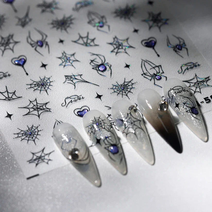 Cat Eye Shiny Blue Purple Spider Cross Love Heart Star Snake Web Jelly Thrilling Nail Art Stickers Manicure Decals Halloween (ONLINE ORDER ONLY)