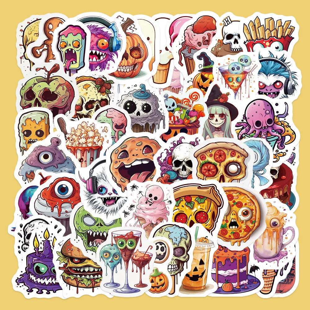 50pcs Gothic Horror Food Stickers for Helmets, Walls, DIY Decor (Online Order Only)