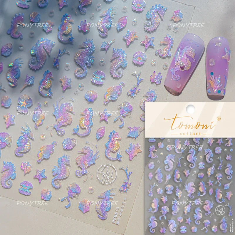 Infauna Jellyfish Conch Shell Starfish Octopus Coral Polypite Wishing Bottle Sea Self Adhesive Nail Art Stickers Manicure Decals (ONLINE ORDER ONLY)