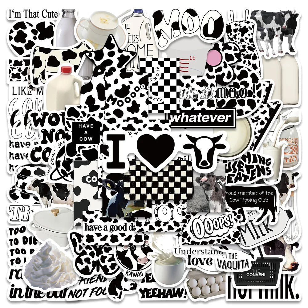 65PCS Black White Check Cow Stickers Aesthetic Car Motorcycle Luggage Guitar Skateboard Decals (ONLINE ORDER ONLY)