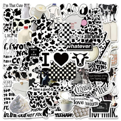 65PCS Black White Check Cow Stickers Aesthetic Car Motorcycle Luggage Guitar Skateboard Decals (ONLINE ORDER ONLY)