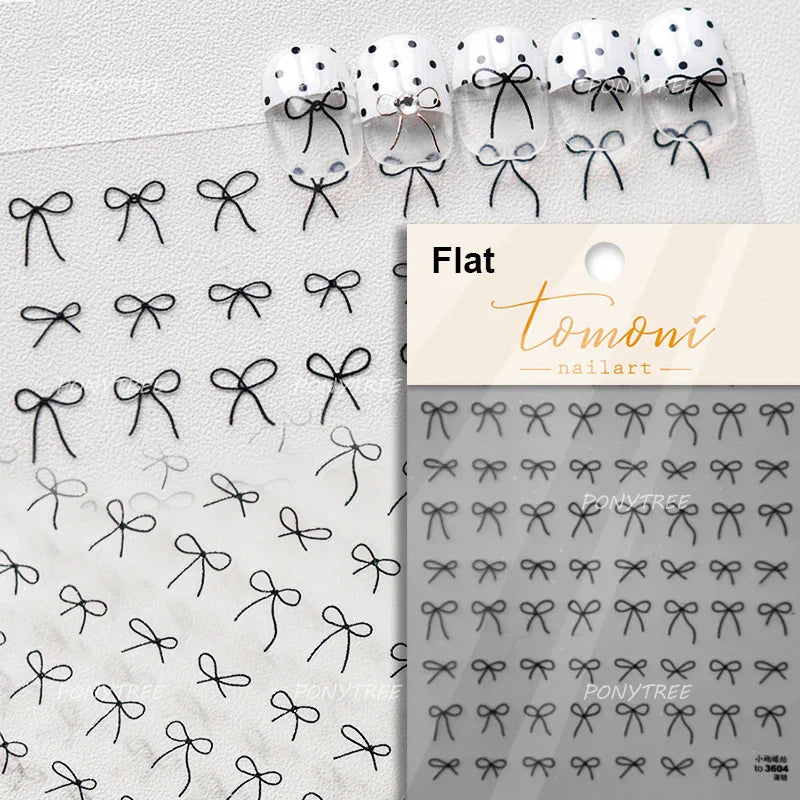 Purple Gold Silver Bowknot Cherry Fruit Cute Ribbon Tie Line Delicate 3D Adhesive Nail Art Stickers Manicure Decals Wholesale (Online Order Only)