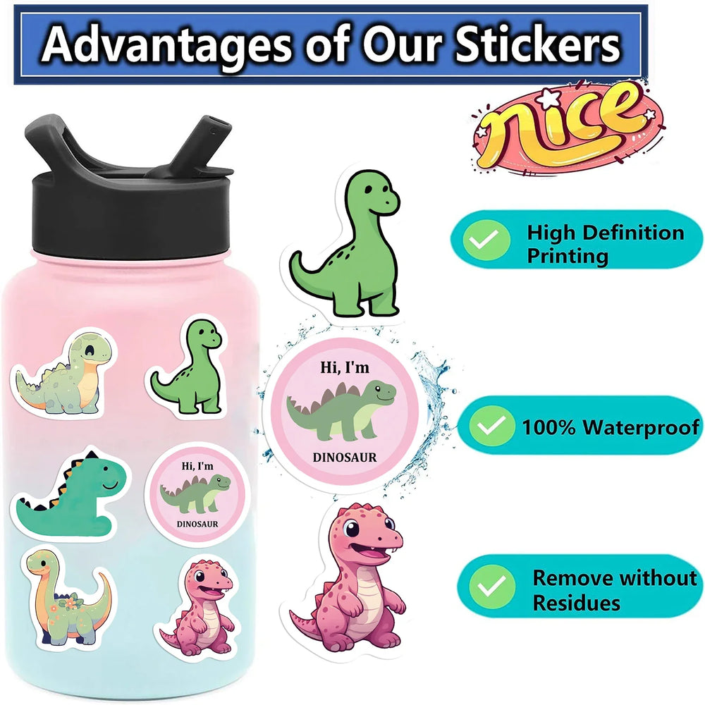 100PCS Cartoon Small Dinosaur PVC Sticker Aesthetic Children's Decoration Scrapbooking Stationery School Supplies for Kids﻿ (ONLINE ORDER ONLY)