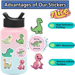 100PCS Cartoon Small Dinosaur PVC Sticker Aesthetic Children's Decoration Scrapbooking Stationery School Supplies for Kids﻿ (ONLINE ORDER ONLY)