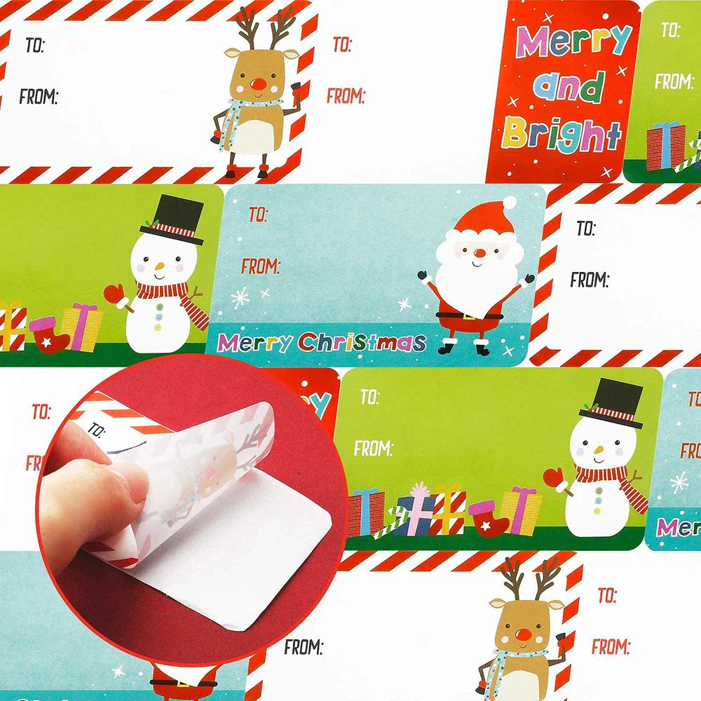 500pcs/roll Christmas Stickers Scrapbooking Photo Album Embellishments Christmas Decoration Gift Series Rectangle Sealing label (Online Order Only)