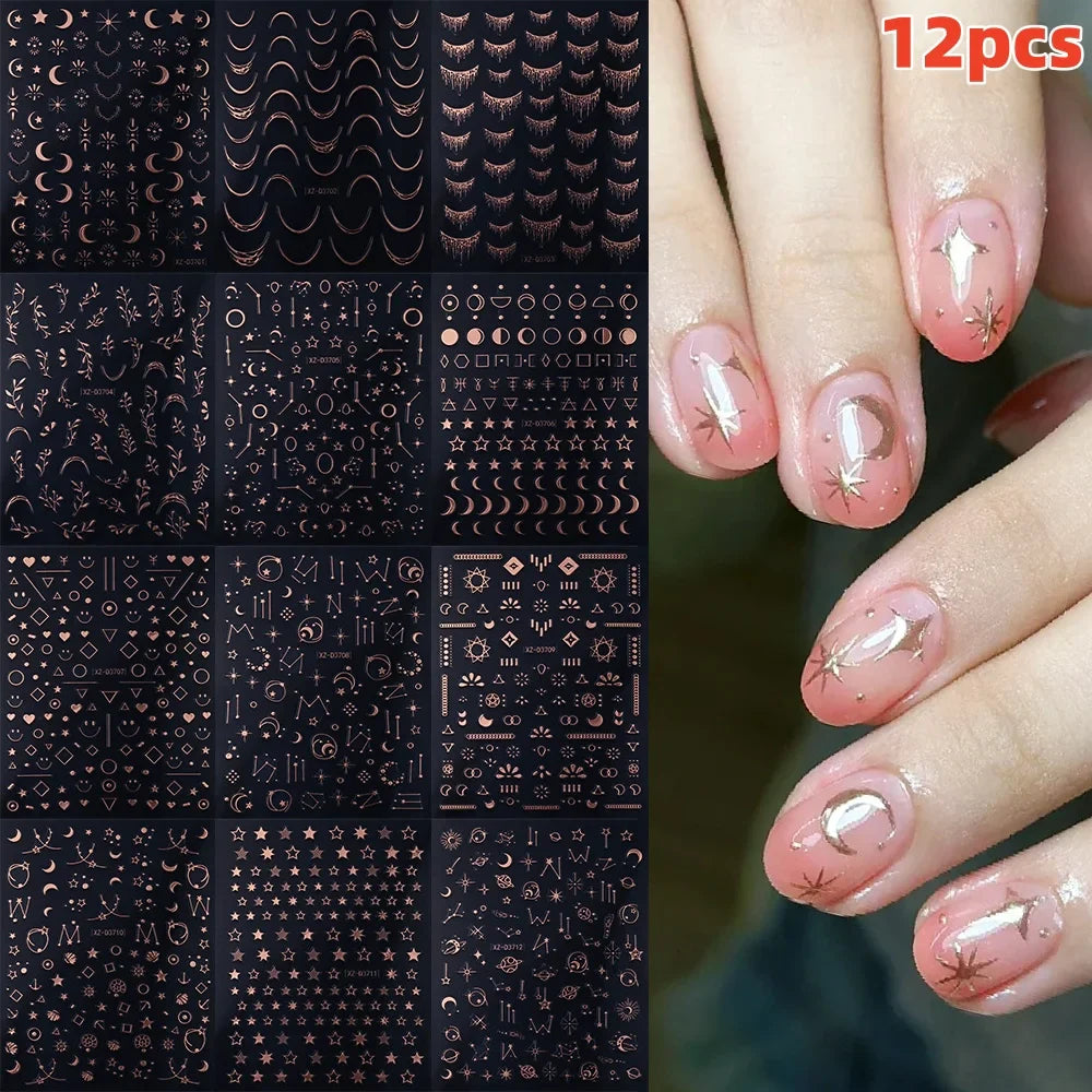 12PCS French Tassel Crescent Moon Arc Self Adhesive Nail Art Sticker 3D French Kiss Crescent Nail Stickers Lines Manicure Decals (ONLINE ORDER ONLY)