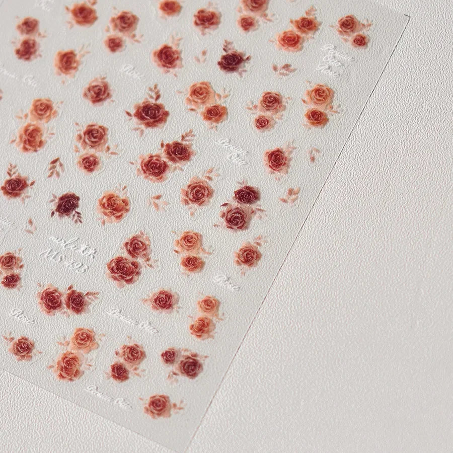 Gradient Halo Dyeing Dark Red Rose Flower Rhinestone Lace Bow Heart 3D Self Adhesive Nail Art Decoration Sticker Manicure Decals (ONLINE ORDER ONLY)