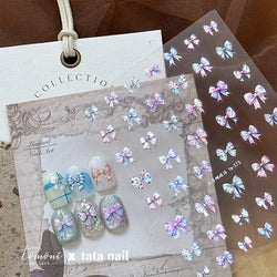 Colourful Grid Bowknot Charming Silk Ribbon Tie Chic 5D Self Adhesive Nail Art Sticker Sparkle Crystal Rhinestone Manicure Decal (ONLINE ORDER ONLY)