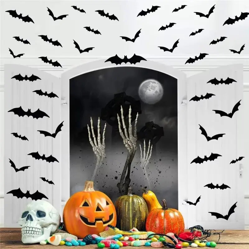 18pcs PVC Bat  Sticker Scary Decor Props For Bar Room,car truck laptop. Perfect For Halloween (ONLINE ORDER ONLY)