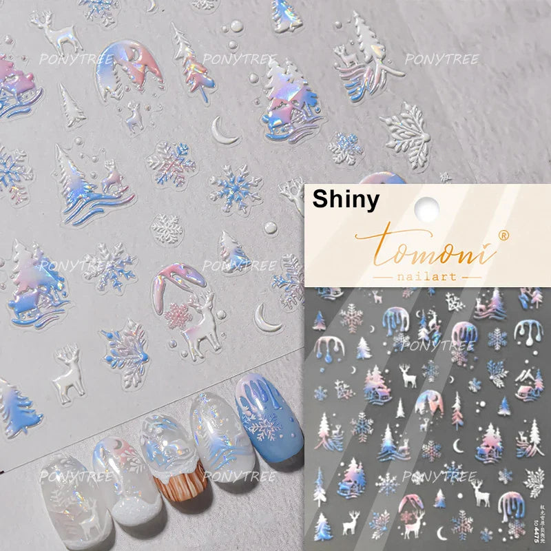 Shiny Snow Delicate Gold Pink Silver White Romantic Winter Self Adhesive Nail Art Stickers Snowflake Rhinestone Manicure Decals (ONLINE ORDER ONLY)