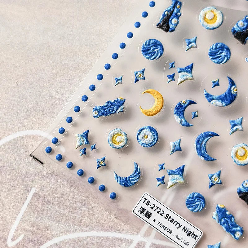 Starlit Sky Star Moon Oil Painting Colour Abstract Planet High Saturation Self Adhesive Nail Art Stickers Dreamy Manicure Decals (ONLINE ORDER ONLY)