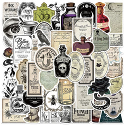 50/100pcs Retro Gothic Apothecary Potion Label Stickers Water Bottle Laptop Stickers Luggage Notebook Skateboard Vinyl Decals (ONLINE ORDER ONLY)