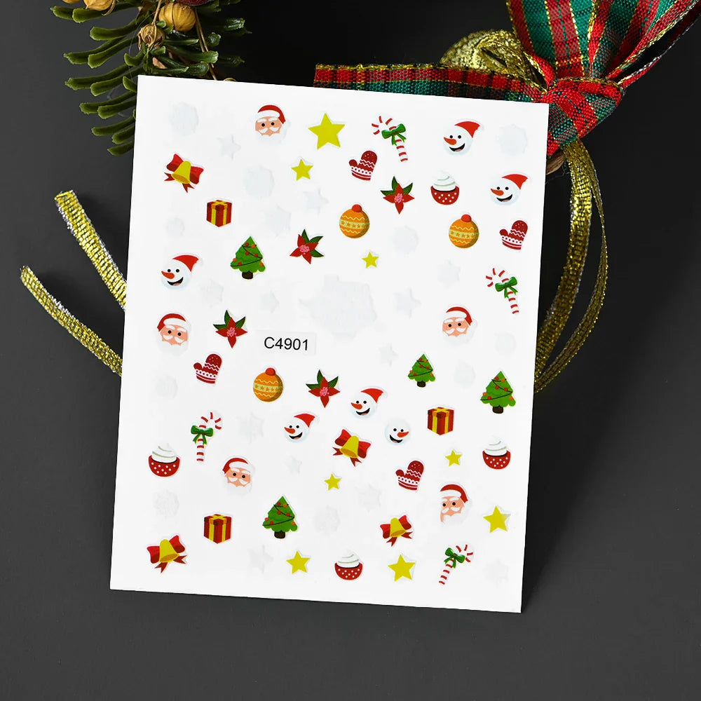 Christmas Greenery Nail Stickers Xmas Holly Animal Penguin Candy Winter Sliders Decor 2024 Holiday Decals Manicure Tips Foils *& (ONLINE ORDER ONLY)