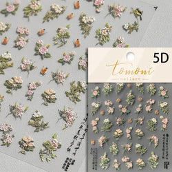 Pale Flower Bouquet Label Bowknot Stationery Sunflower Daisy Leaf 3D Self Adhesive Nail Art Stickers Rhinestone Manicure Decals (Online Order Only)