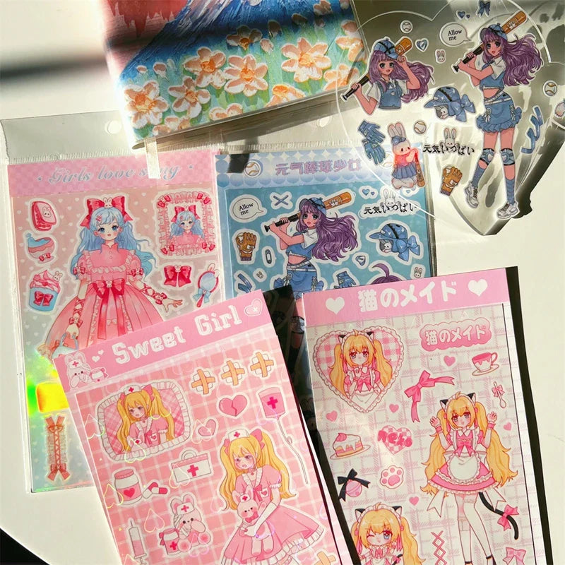 Ins Cute Angel Princess Baseball Girl Sticker Scrapbooking DIY Album Decoration Sticker Aesthetic Personalized Kawaii Stationery (ONLINE ORDER ONLY)