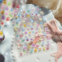 Colourful Jelly Rabbit Bunny Gummy Bear Cute Lollipop Soda Water Candy Snack Pudding Star Heart Nail Art Stickers Manicure Decal (ONLINE ORDER ONLY)