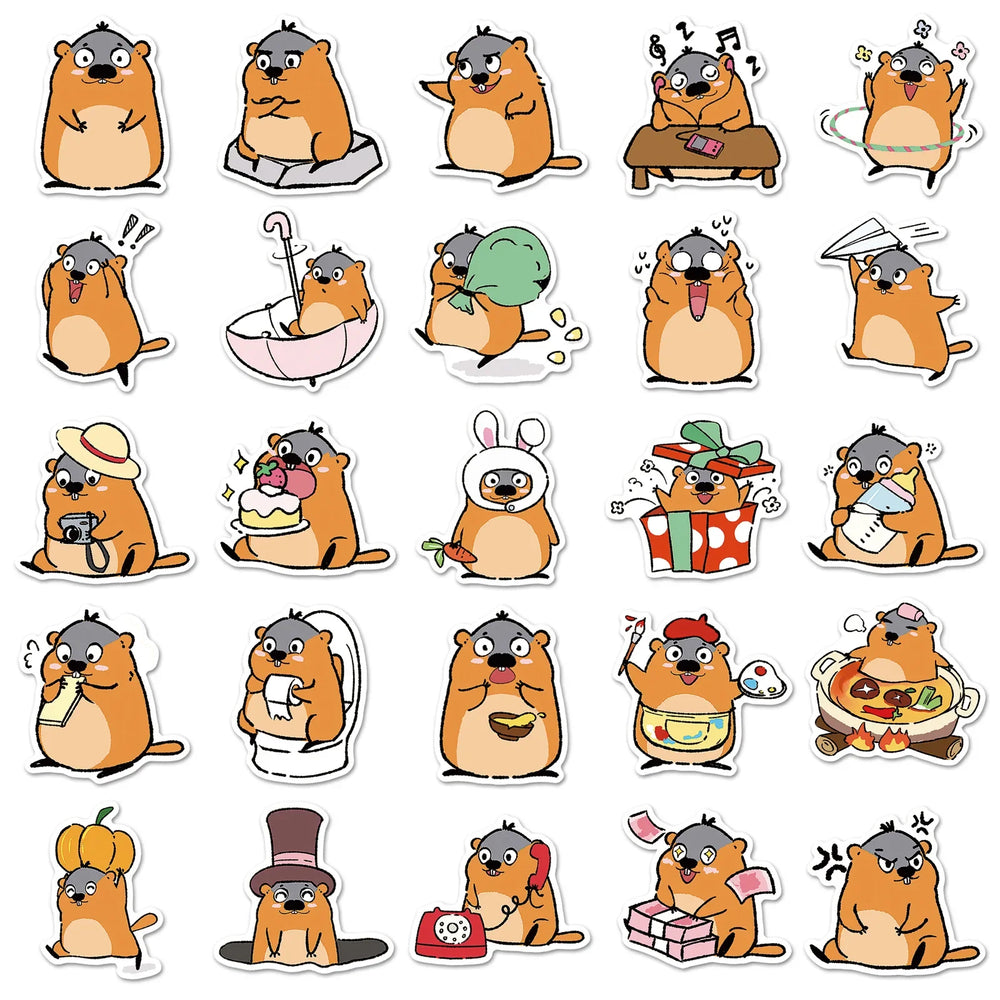10/30/50PCS Cute Groundhog Stickers Funny Animal Meme Sticker Graffiti DIY Fridge Luggage Laptop Phone Guitar Bike Cartoon Decal (ONLINE ORDER ONLY)