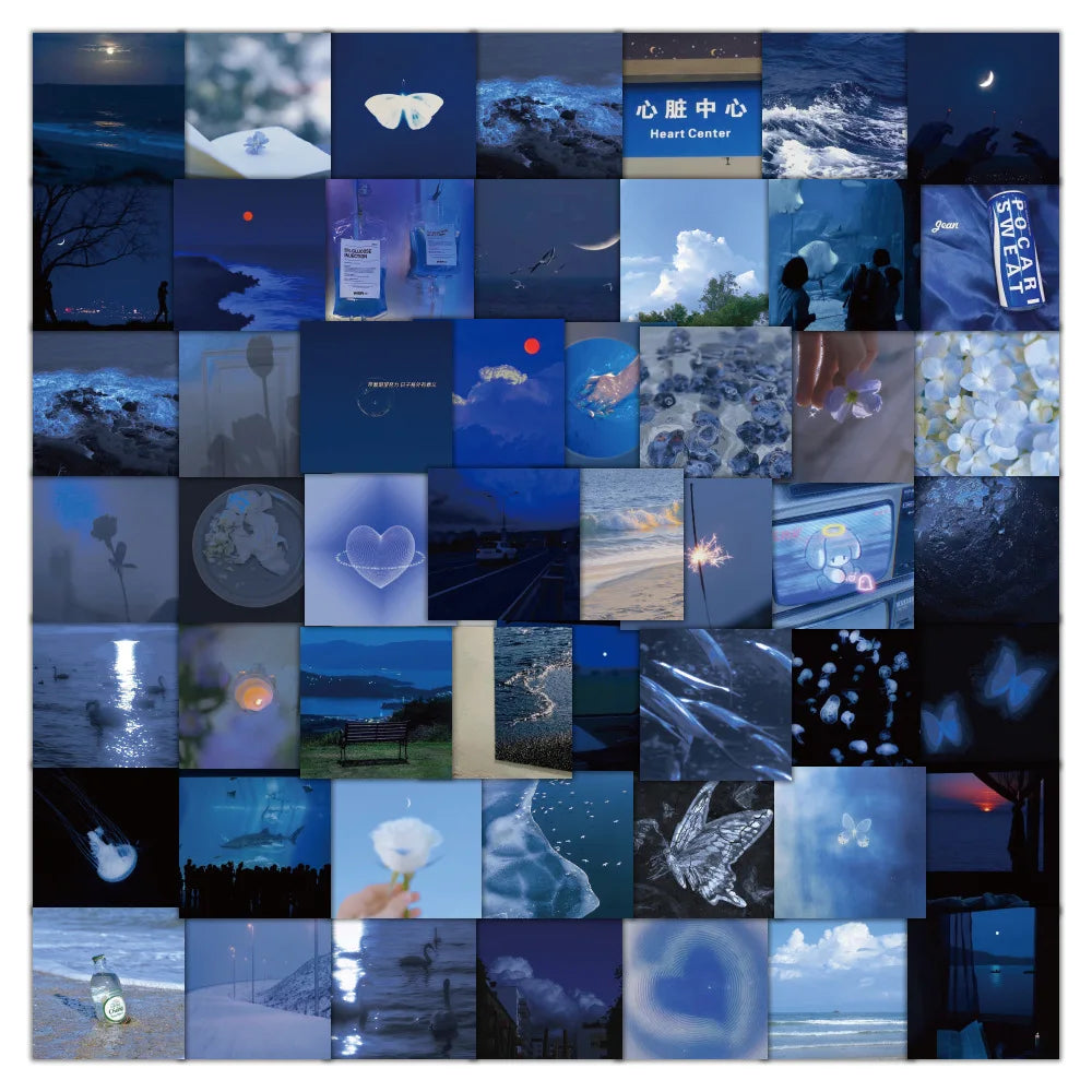 10/30/60PCS Healing Blue Stickers Aesthetic Decals Decoration DIY Skateboard Phone Laptop Scrapbook Guitar Bike Car Sticker Toys (ONLINE ORDER ONLY)