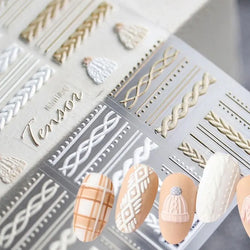 3D Winter Sweater Charm Desgin Acrylic Engraved Nail Sticker Self Adhesive Nail Transfer Sliders Raps Manicures Foils (ONLINE ORDER ONLY)