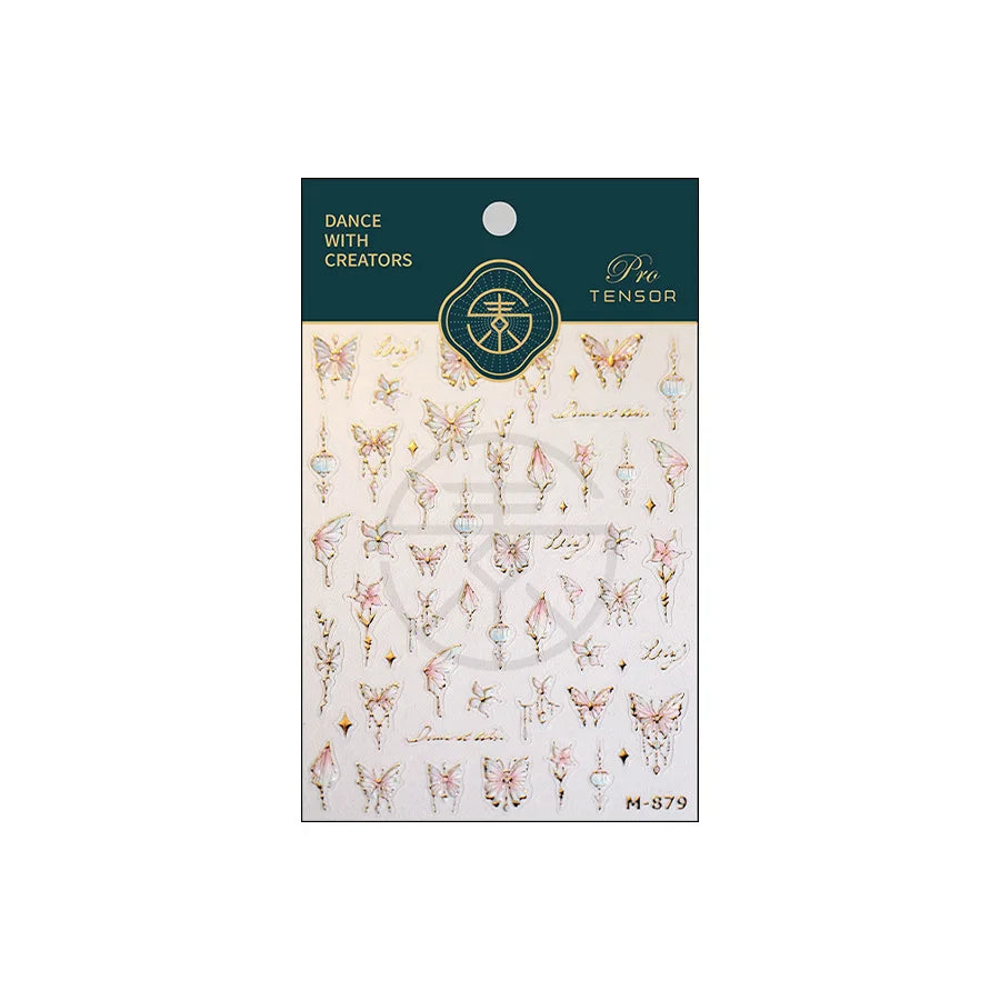 Butterfly Peach Blossom Flowers Lantern Star Tassel Pendant Gold Hot Stamping Self Adhesive Nail Art Stickers Manicure Decals (ONLINE ORDER ONLY)