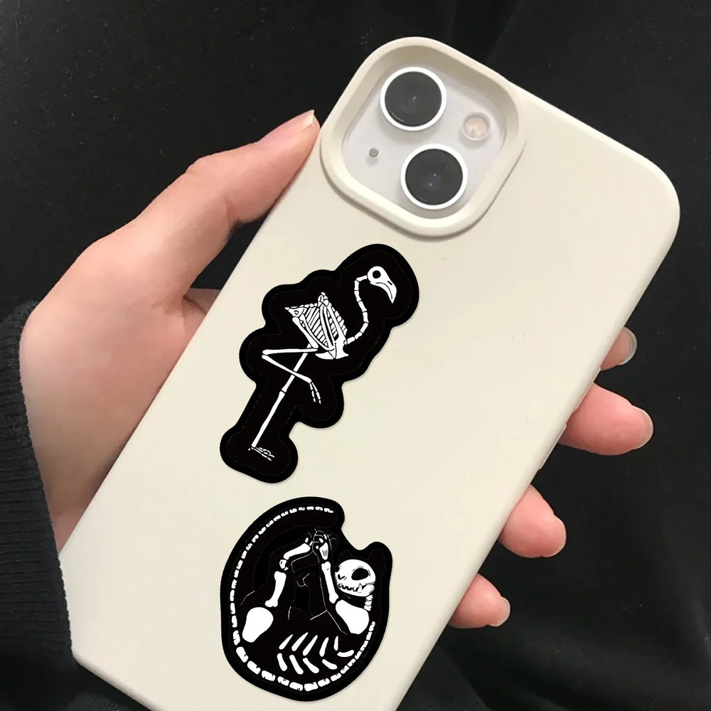 56pcs Animal Skeleton Cool Stickers for Laptop Scrapbook Waterproof Cartoon Graffiti Decals Dark Sticker Toys Decor (Online Order Only)