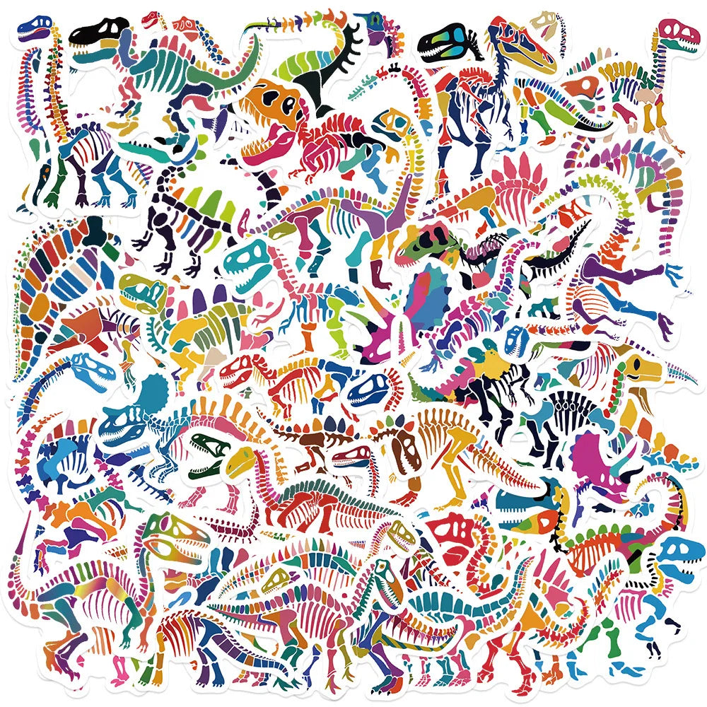 10/50pcs Cool Color Dinosaur Fossil Skull Stickers Aesthetic for Laptop Water Bottle Luggage Notebook Waterproof Graffiti Decals (Online Order Only)