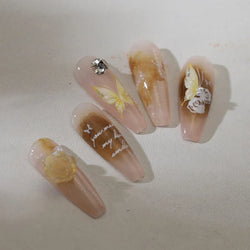 Yellow Butterfly Rose Flower Lace Gradual Wing Charming Romantic Jelly Camellia Self Adhesive Nail Art Stickers Manicure Decals (Online Order Only)