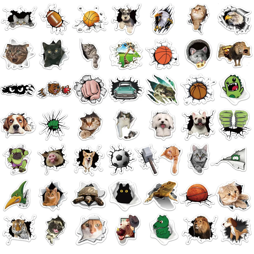 10/30/50PCS 3D Animals Stickers Hole View Vivid Cute Decals For Kids DIY Notebook Laptop Bike Car Phone Graffiti Sticker Kid Toy (ONLINE ORDER ONLY)