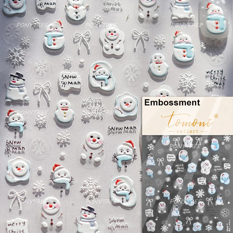 Cat Kitten Star Tree Bell Angel Bowknot Snowman Envelope Pinecone Bone Adhesive Nail Art Stickers Cup Rhinestone Manicure Decals (ONLINE ORDER ONLY)