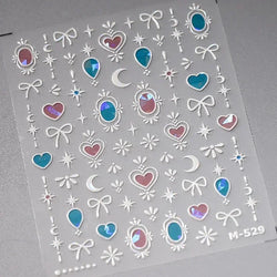 Flat Small Pink Brown Halo Dyeing Love Heart Geometric Leopard Shiny Jelly Chic Embossed Relief Nail Art Stickers Manicure Decal (Online Order Only)